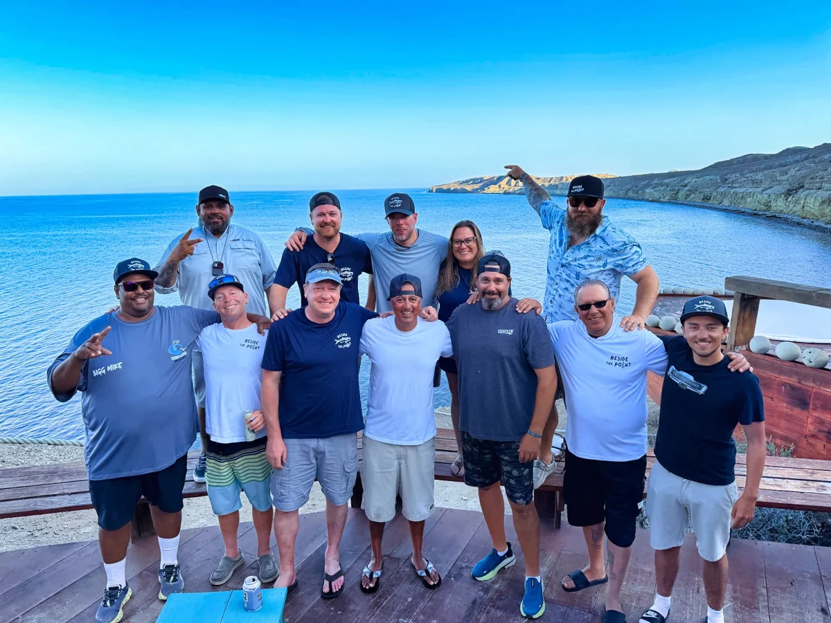 The trip group gathers on the oceanfront deck at Isla Cedros.