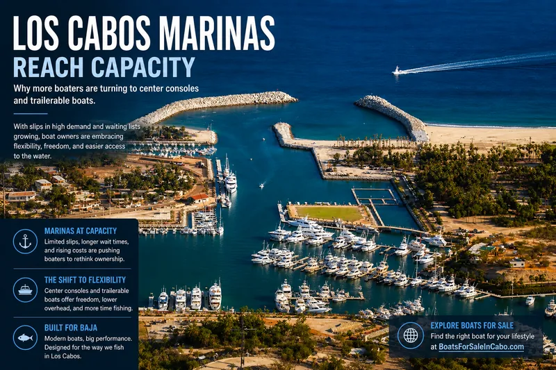 Los Cabos marinas are reaching capacity, driving demand for center console and trailerable boats as anglers seek flexible alternatives